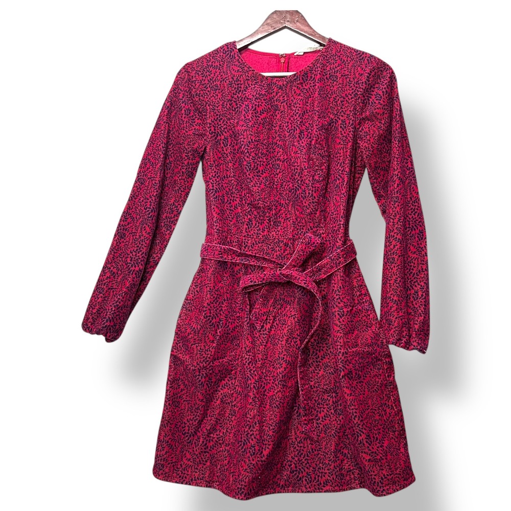 Boden Harriet Women Corduroy Belted Dress Red Navy Floral‎ US 4R Preppy Office - Picture 2 of 9